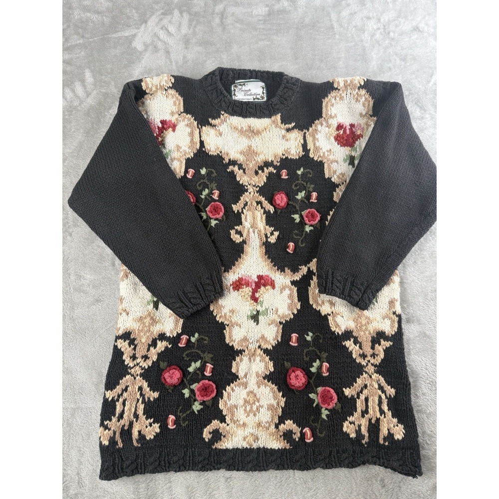 VTG Private Collection Carolina Colours Floral Embroidered Sweater Womens M